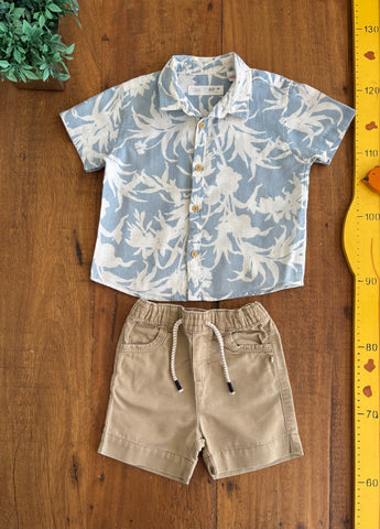 Conjunto Zara Infantil Camisa Linho e Bermuda Bege TAM 12 a 18 Meses