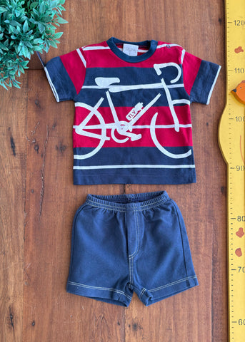 Conjunto Tilly Baby Bebê Shorts Moletom e Camiseta Bicicleta TAM 1 - 3 Meses