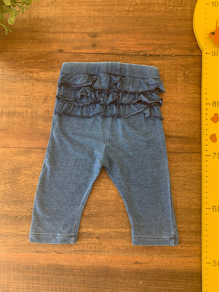 Calça Malha Jeans Babados TAM 6 a 9 Meses