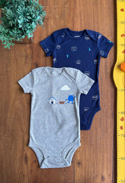 Conjunto Body Carter’s Bebê Azul e Cinza Novo TAM 12 Meses