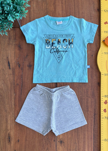 Conjunto Bebê Marlan Shorts Moletom e Camiseta Beach | Usado TAM 1 - 3 Meses