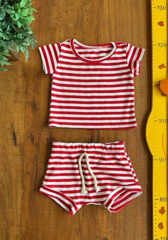 Conjunto Bebê Fresh Red Listrado TAM 3 a 6 Meses