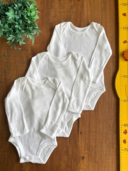 Kit 3 Body Carter's Branco Manga Longa TAM 3 Meses