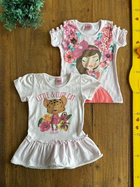 Kit 2 Camisetas Serelepe Branca e Rosa TAM 4 Anos