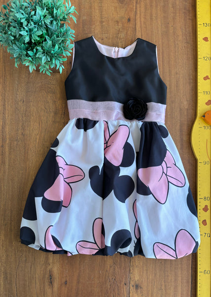 Vestido Minnie Festa Acetinado Rosa e Preto TAM 5 Anos