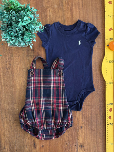 Body Ralph Lauren + Jardineira Xadrez TAM 6 Meses