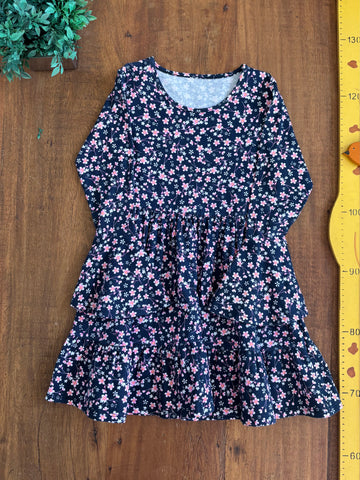 Vestido Azul Marinho Florido TAM 6 Anos