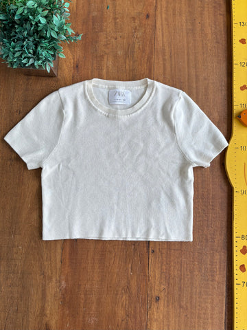 Camiseta Cropped Trico Zara Infantil Creme TAM  13 - 14 Anos