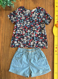 Conjunto Bata Reserva Mini Floral e Shorts Jeans Pulla Bulla TAM 8 Anos