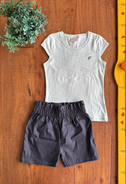 Conjunto Milli&Nina Camiseta Strass Verde e Shorts TAM 8 Anos