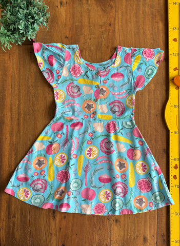 Vestido Infantil Fakini Azul Frutas TAM 8 Anos