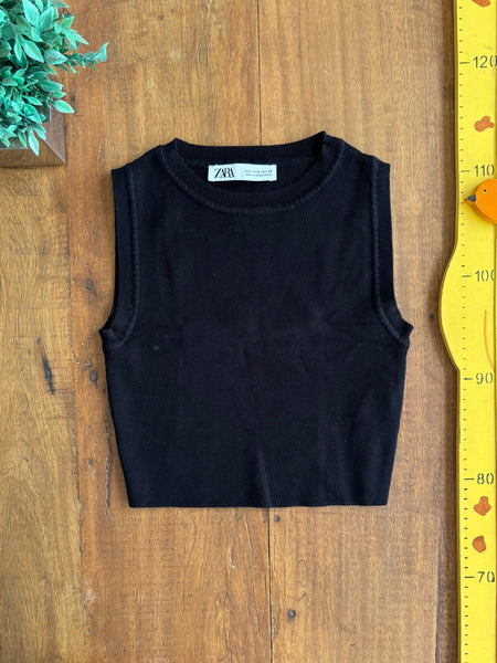 Cropped Trico Zara Infantil Preta TAM 9 - 10 Anos
