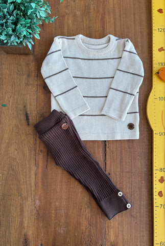 Suéter e Calça Canelada em Tricot BB Milk TAM P (1 a 4 Meses)