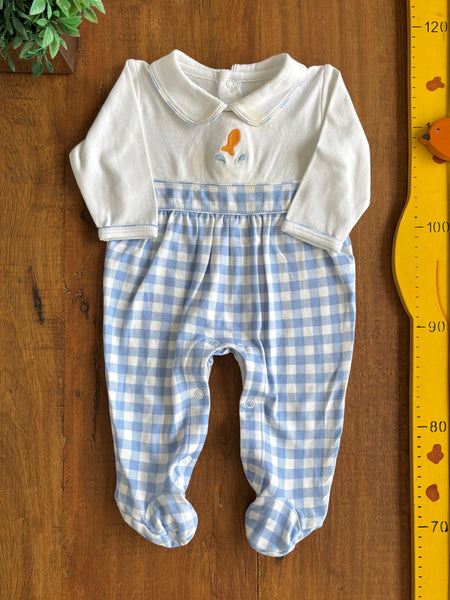 Macacão Bebe Xadrez Azul Algodao Pima Ninou TAM 0 a 3 Meses (P)