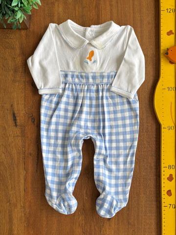 Macacão Bebe Xadrez Azul Algodao Pima Ninou TAM 0 a 3 Meses (P)