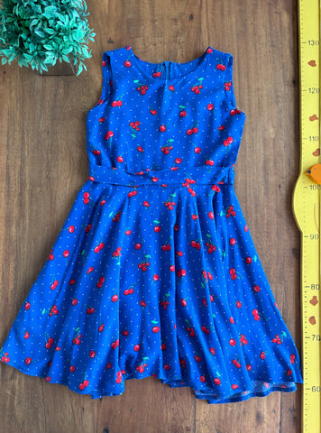Vestido Azul Póá Cerejas Infantil TAM 6 Anos