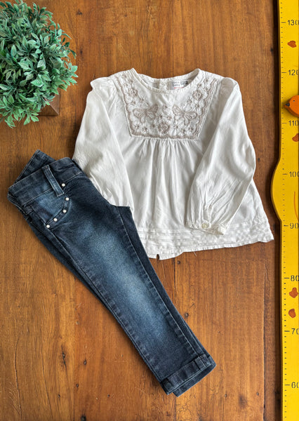 Conjunto Bata Zara Baby e Calça Jeans Opteen Ajuste Interno TAM 2 Anos