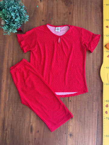 Pijama Infantil Vermelho Poá Bons Sonhos TAM 8 Anos