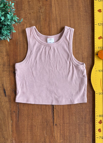 Regata Cropped Infatil Zara com Nervuras Nude TAM 9-10 Anos