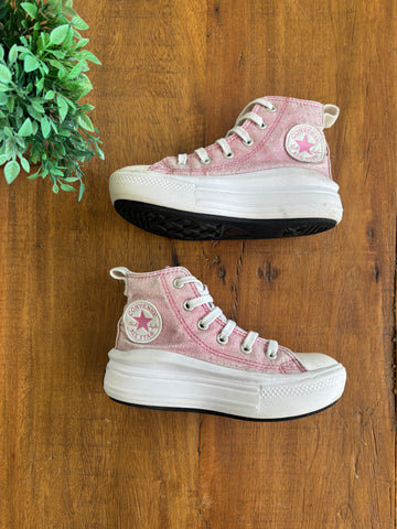Tênis Infantil Chuck Taylor All Star Move Star Essentials Cano Alto Rosa Gliter TAM 28