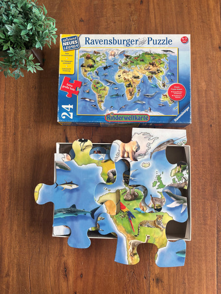 Quebra-cabeça Gigante mapa Geográfico Animais Ravensburger 24 peças 61 x 89 cm