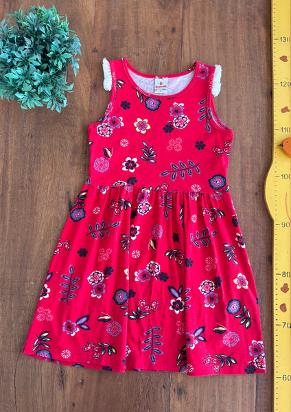 Vestido Brandili Infantil Vermelho   Flores TAM 8 Anos