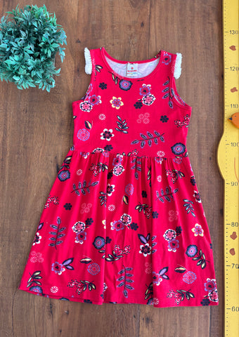 Vestido Brandili Infantil Vermelho   Flores TAM 8 Anos