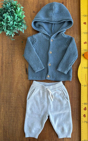 Conjunto Tricot Azul Gorro e Calça Zara TAM 3 a 6 Meses