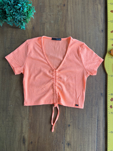 Blusa Juvenil Cropped Laço Neon Vanilla Cream TAM 14 a 16 Anos