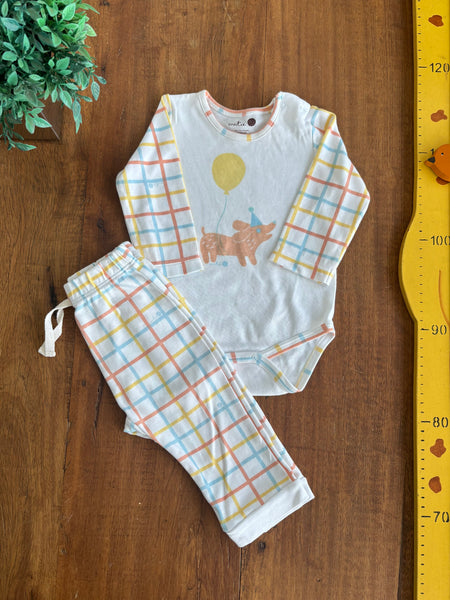 Pijama Bebe Algodao Pima Basics Vichy Tricolor Cookie TAM 3 a 6 Meses