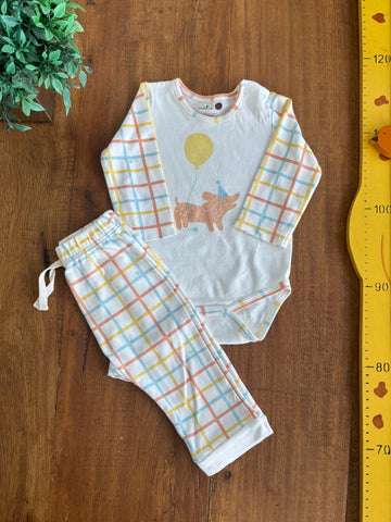 Pijama Bebe Algodao Pima Basics Vichy Tricolor Cookie TAM 3 a 6 Meses