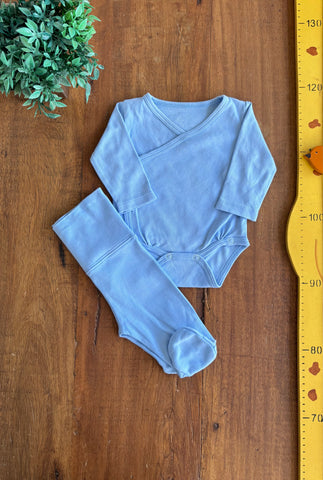 Conjunto Body Azul Algodao Pima Kimono e Calca Bobotcho TAM 1 a 2 Meses
