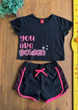 Conjunto Kyly Infantil Preto e Rosa TAM 10 Anos