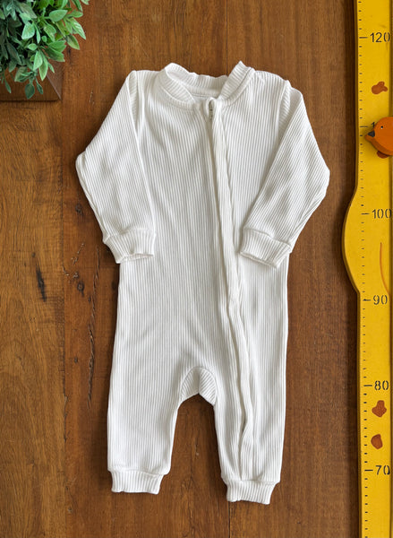 Macacão Bebê Coruja Zíper Branco Canelado Algodão Pima Passalinho TAM 3 a 6 Meses