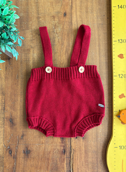 Bloomer em Trico Vermelho Cereja com Suspensorio Jutti TAM 3 a 6 Meses (M)