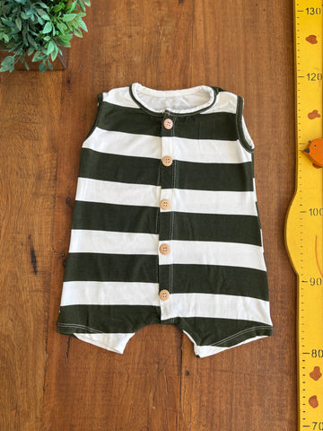 Romper Bebe Listrado Verde Oliva Levinho 100% Algodao TAM 3 Meses