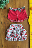 Shorts e Saia Vermelho Flores TAM 3 Anos