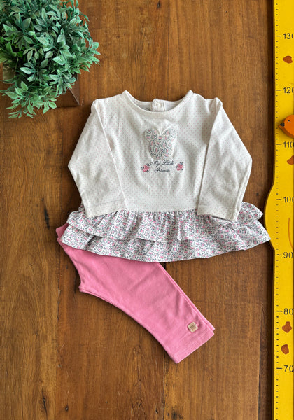 Conjunto Blusa Bordada e Calça Legging Rosa Mini & Ninha TAM 6 a 9 Meses