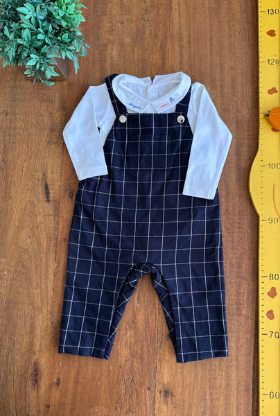 Jardineira Bebe Jacadi Paris Xadrez com Body TAM 6 Meses 67 cm