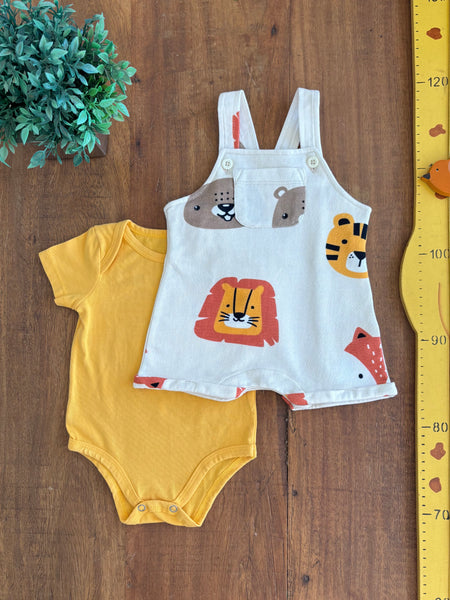 Jardineira e Body Leao Baby Way TAM 1 a 3 Meses