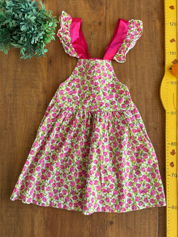 Vestido Fita Cetim de Ajuste Floral TAM 4/5 Anos