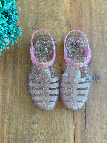 Sandália Barbie Duo Aranha Rosa Perolada Glitter Grendene TAM 31