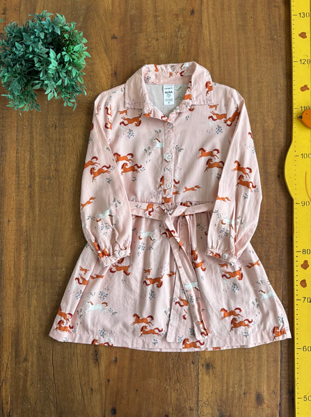 Vestido Infantil Carter's Manga Longa Cavalos Rosa TAM 4 Anos
