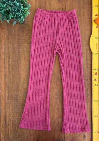 Calça Flare de Malha Canelada Rosa TAM 9 Anos