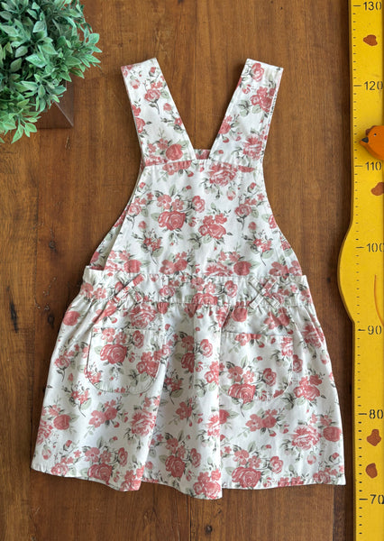Vestido Jardineira Infantil Anjos Baby Branco Rosas TAM 3 Anos