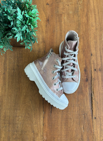 Tênis All Star Converse Lugged Lift Gliter Rosa Gold Platform TAM 28-29 US 12 18 cm