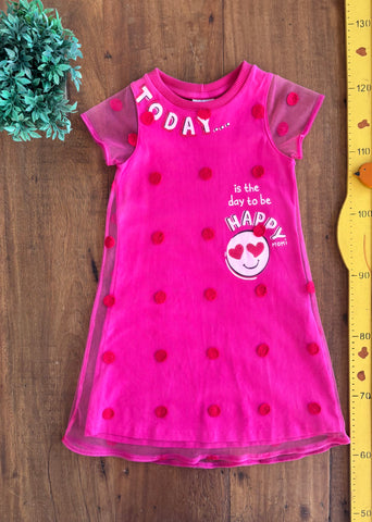Vestido Momi Infantil Rosa Tule Bordado TAM 6 Anos