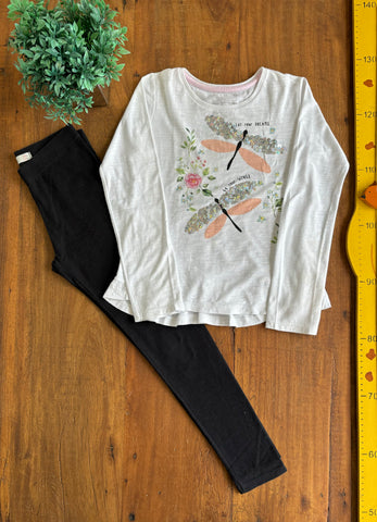 Conjunto Camiseta Libelula Paetê E Legging Preta Fuzarka TAM 7/8 Anos