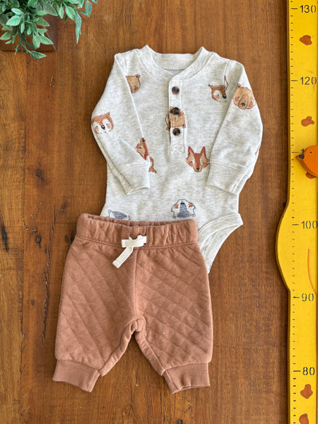 Conjunto Body Raposa e Calca Algodao Carter's TAM Recem-Nascido