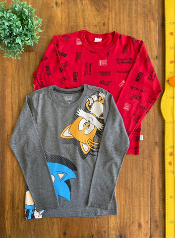 Kit 2 Camisetas Manga Longa Sonic Elian TAM 8 Anos